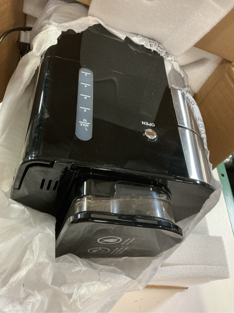 Condition photo showing As Is for gevi 10-cup drip coffee maker with built-in burr grinder & programmable timer, 1.5l water tank, auto keep-warm, reusable filter - fresh ground coffee machine (black) 12.4"d x 8.4"w x 16.9"h