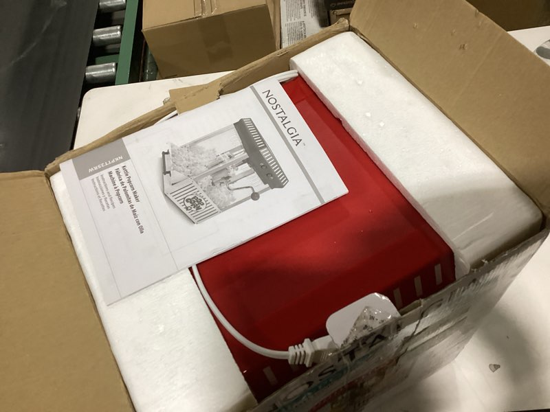Condition photo showing As Is for Nostalgia Popcorn Maker Machine - Professional Tabletop With 2.5 Oz Kettle Makes Up to 10 Cups - Vintage Popcorn Machine Movie Theater Style - Red/White Tabletop Red & White Stripe