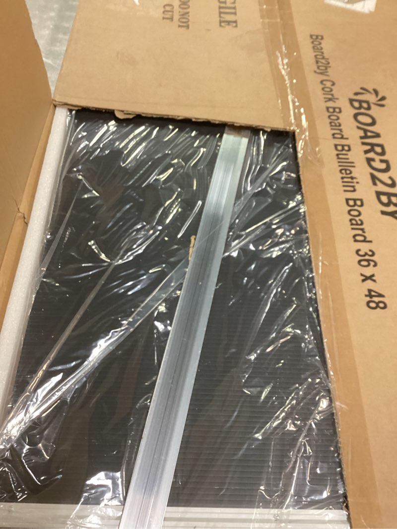 Condition photo showing As Is for Board2by Cork Board Bulletin Board 36 x 48, Silver Aluminium Framed 4x3 Corkboard, Foldable Office Board for Wall, Large Wall Mounted Notice Pin Board with 36 Push Pins for School, Home & Office Silver 36" x 48"