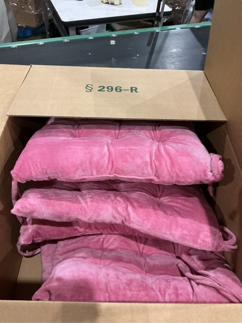 6 pack square seat cushion chair pads for kitchen dining chairs, soft comfort velvet chair mat pillow cushions with ties for office desk living room tatami 15.5\", pink pink 2pack