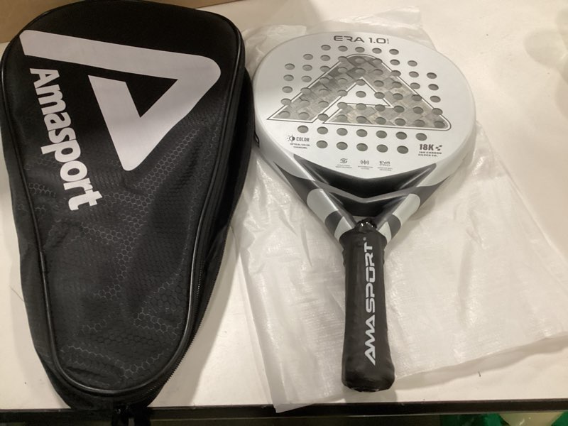 Condition photo showing Good Condition for AMA SPORT ERA 1.0 Padel Racket Carbon Fiber Surface with EVA Memory Flex Foam Core Paddle Racket Lightweight Power & Precision Control Padel Racquet for Intermediate and Advanced Players 18K Silver