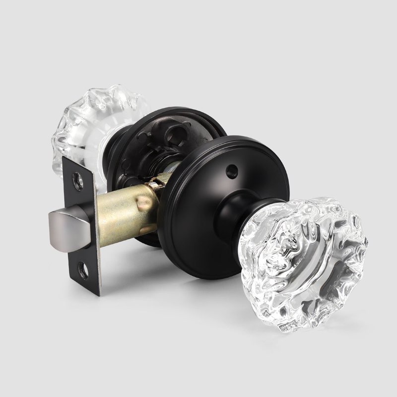 Solidware Glass Crystal Door Knob, Matte Black, Interior Privacy Door Knobs (3 Pack)