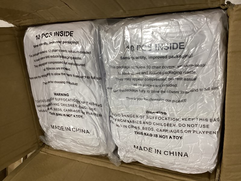 Condition photo showing Good Condition for 100 pieces white chair covers - versatile stretch polyester spandex dining chair slipcovers for dining, party, wedding, banquet, and more white 100pcs