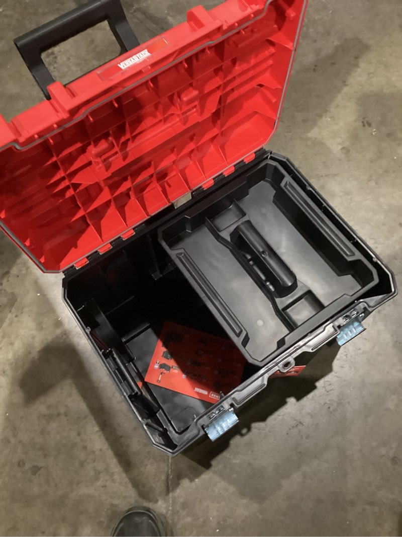 Condition photo showing As Is for CRAFTSMAN VERSASTACK 29-in. RollingTool Box with Wheels, Red, Plastic, Lockable (CMST17835) (B084Q4H78K)