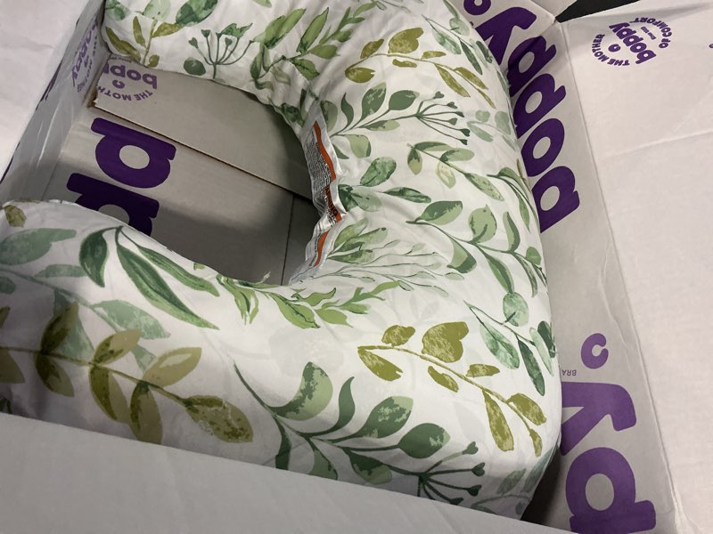 Condition photo showing New/Like New for boppy nursing pillow - firm, ergonomic u-shaped bottle and breastfeeding pillow with high lift for comfort and support, spacious surface - green sage leaf new nursing pillow green sage leaf