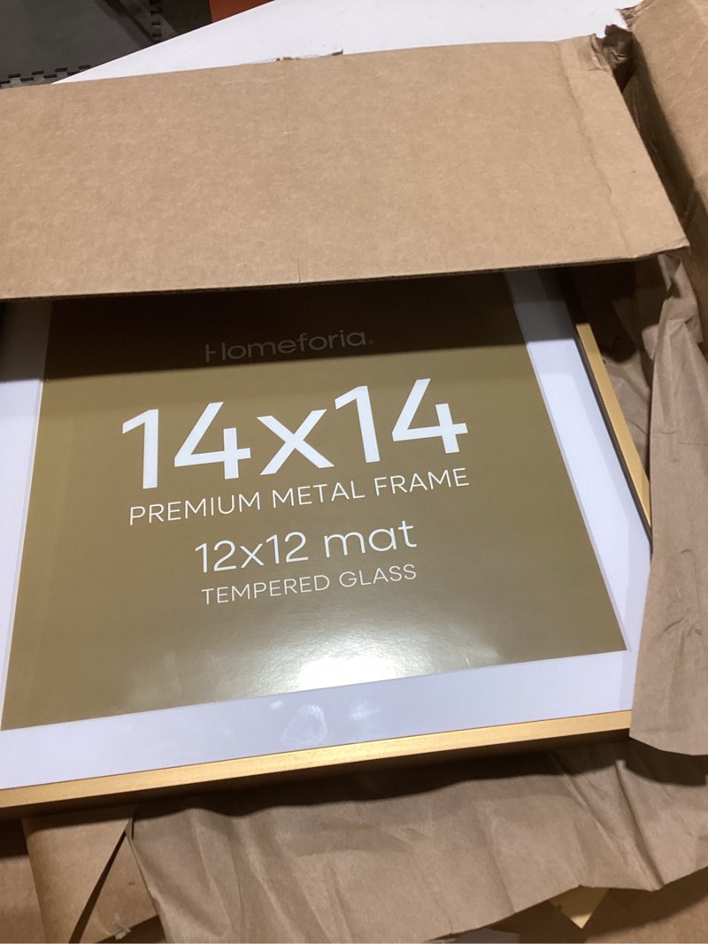 Condition photo showing As Is for Homeforia 14x14 Picture Bronze Frame, High End Metal 14 x 14 Square Poster Frame with Mat 12 x 12 Photo, 14x14 Brass Frame Matted to 12x12 Print, 14by14 Thin Frames, Tempered Glass, Wall Kit, Set of 1 Pack of 1 Bronze 14x14