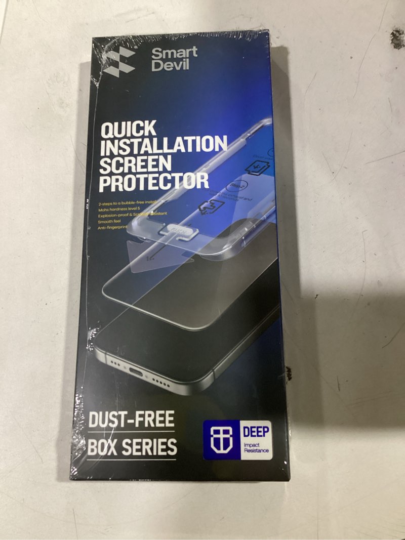 Condition photo showing New/Like New for SMARTDEVIL 3 Pack for iPhone 15 Plus Screen Protector, 9H Hardness Military Grade Shatterproof, HD Clear Tempered Glass with Auto Dust-Elimination, Bubble Free, Easy Installation, Case Friendly iPhone 15 Plus Clear