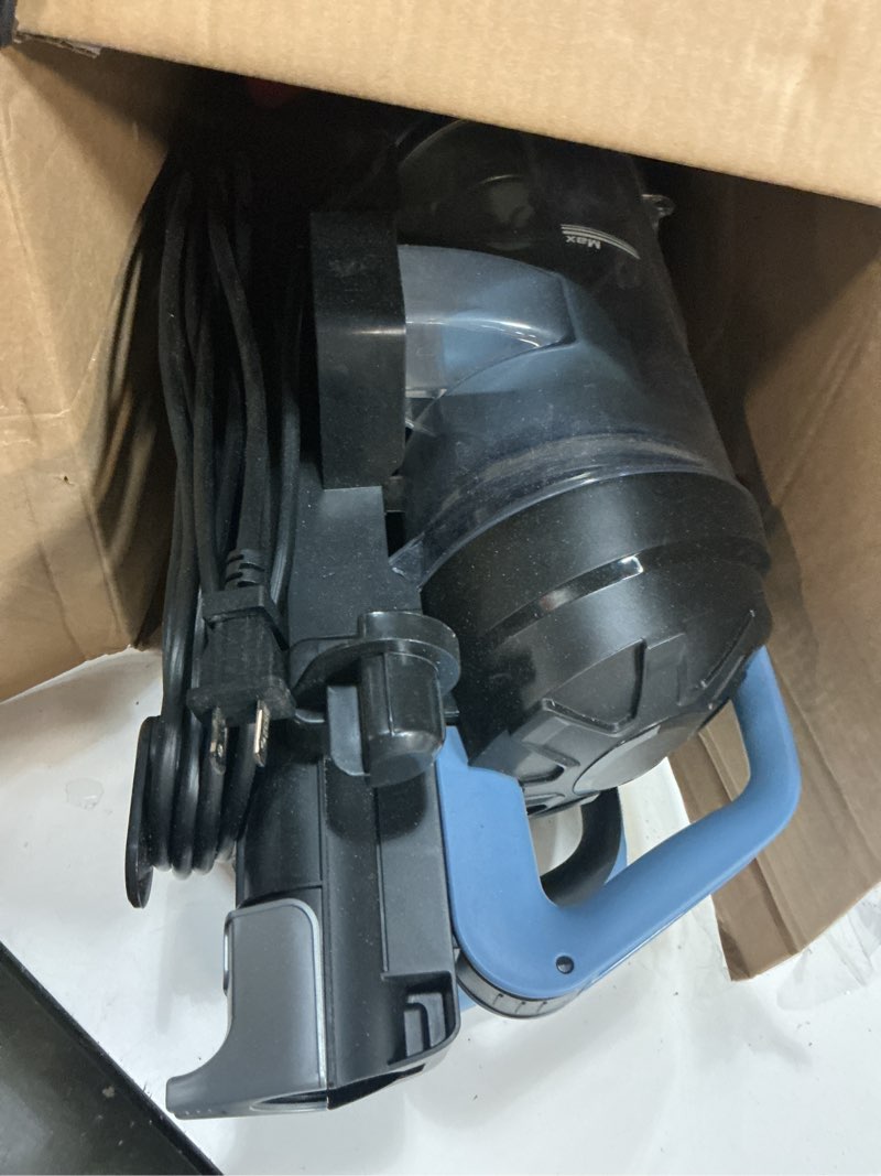 Condition photo showing As Is for mainstays bagless upright vacuum cleaner, lightweight with powerful cleaning,