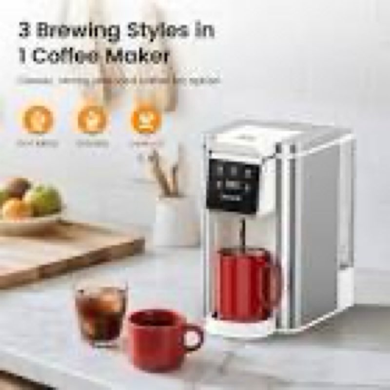horavie single serve coffee maker for k-cups & grounds, hot & iced coffee maker, strong button featu