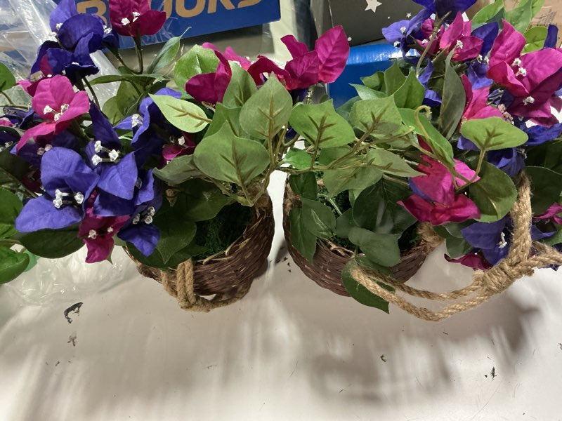 Condition photo showing Good Condition for inqcmy artificial flower of outdoor bougainvillea 2 pcs uv resistant no installation required fake hanging basket plants suitable for front door porch courtyard garden (deep purple deep lotus)