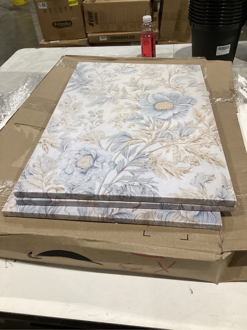 Condition photo showing Good Condition for blue chinoiserie wall art blue vintage floral print set of 3 blue toile posters digital download light blue wall decor dainty flowers art
