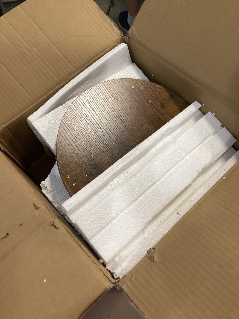 Condition photo showing item condition for Masupu Round Side Table, Small End Table for Small Spaces, Pedestal Drink Table with Solid Wood Leg for Living Room, Bedroom, Corners(Rustic Brown) 01.rustic Brown