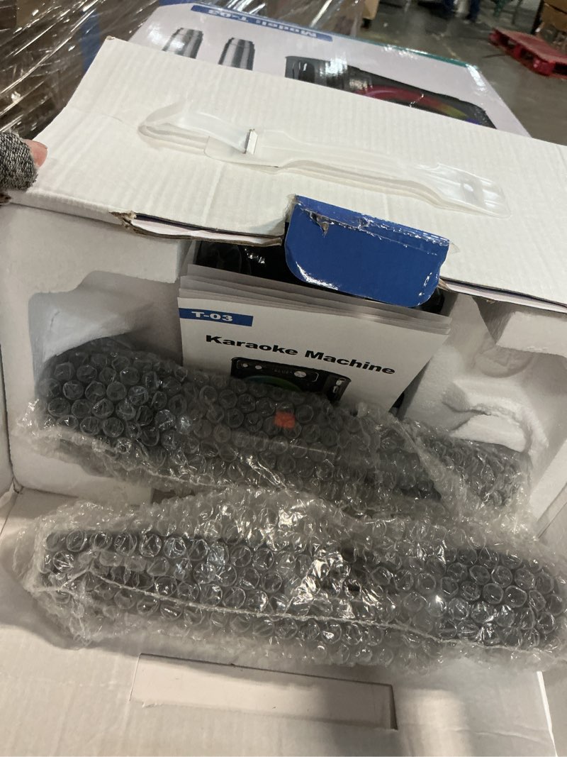 Condition photo showing Good Condition for karaoke machine, portable bluetooth karaoke speaker with 2 wireless microphones, pa system for adults kids with led lights & echo adjustment, supports tws/tf/usb/aux for home party t03-2 mics