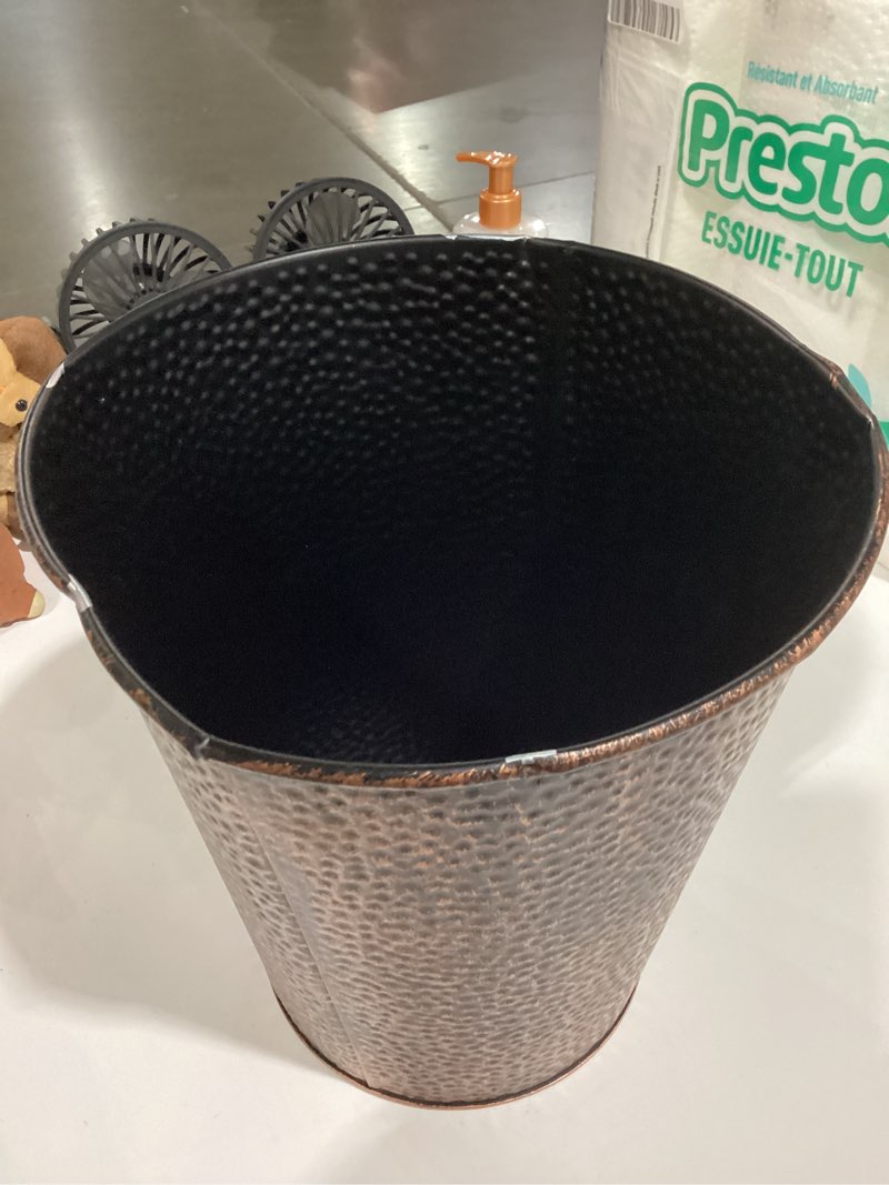 Condition photo showing As Is for blue donuts wastebasket for bedroom, bathroom, trash can 6 liters, bronze, stainless steel