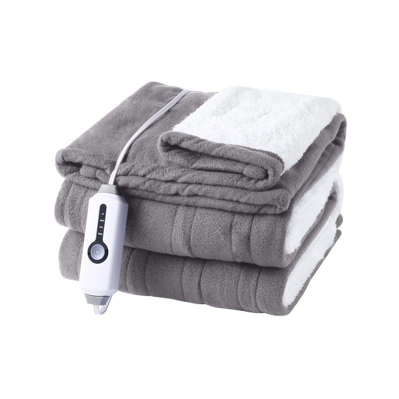 heated blanket sunny heat electric heated blanket flannel 62\" x 84\" twin size-4 heating settings & 10 hours auto off, soft machine washable-dark grey