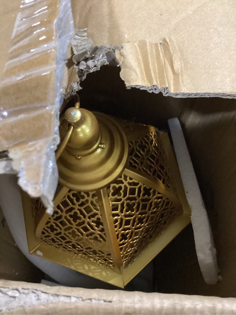 Condition photo showing Good Condition for jhy design set of 2 outdoor candle lanterns 22"&17" h decorative vintage metal candle holders for garden porch indoor outdoor parties weddings patio home decor(gold) 22"&17"h gold