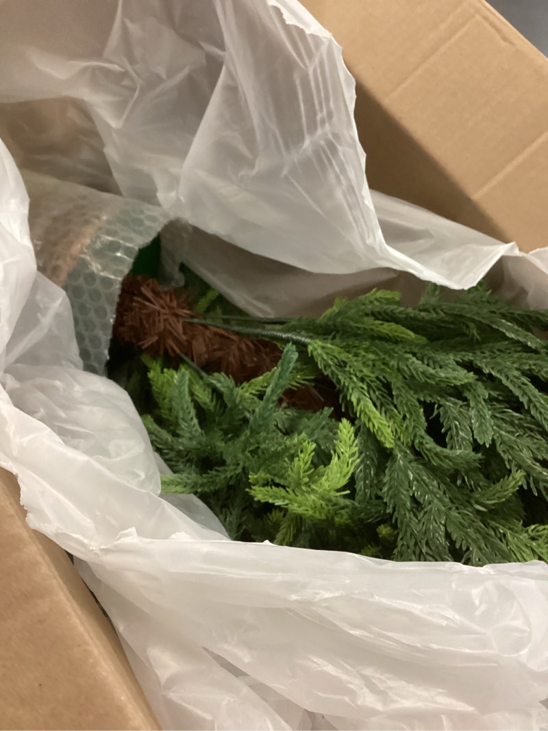 Condition photo showing As Is for 4.2 FT Real Touch Norfolk Pine Christmas Tree - Christmas Decorations - Artificial Shrubs Fake Potted Plants Faux Bushes for Christmas Decorations Outdoor Indoor Home Front Porch Decor