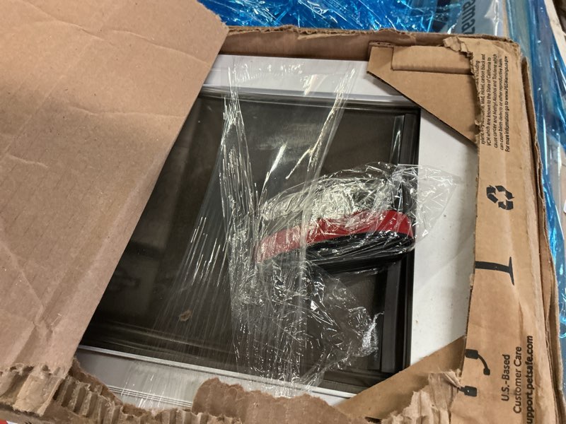 Condition photo showing As Is for PetSafe Sliding Glass Pet Door - No-Cut DIY Install Doggy Door for Renters - Aluminum Frame - Adjustable Height 75 7/8" to 81" - Ideal for Medium Dogs Up to 40 lb - White 81" Sliding Door Medium White