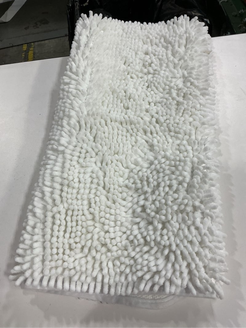 Condition photo showing Good Condition for Yimobra Bathroom Rugs Non Slip Washable 32x20 Inch - Ultra Soft Absorbent Chenille Bath Mat, Quick Dry Shaggy Floor Carpet for Tub Shower, White Home Decor Accessories 32" x 20" White