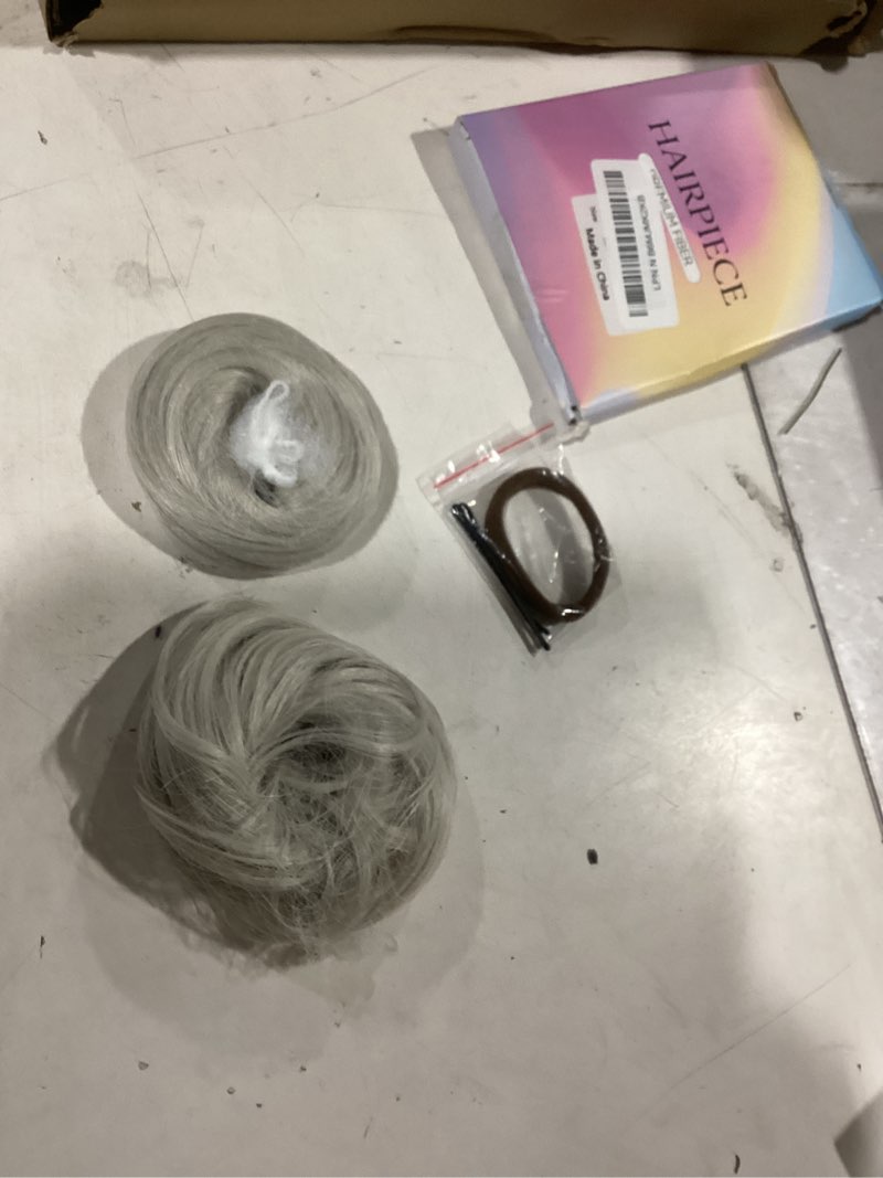 Condition photo showing New/Like New for cjl hair 2pcs small cute messy bun hair piece for thin hair women mini synthetic curly bun scrunchies updo hairpieces white 2pcs-white