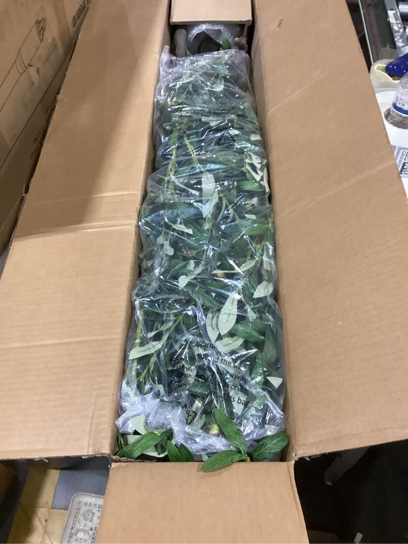 Condition photo showing As Is for 7ft olive tree artificial plant decor - tall fake tree for home decor faux plant indoor 2000 leaves artificial olive tree for living room bedroom office live streams decorative modern greenery black olive 7ft