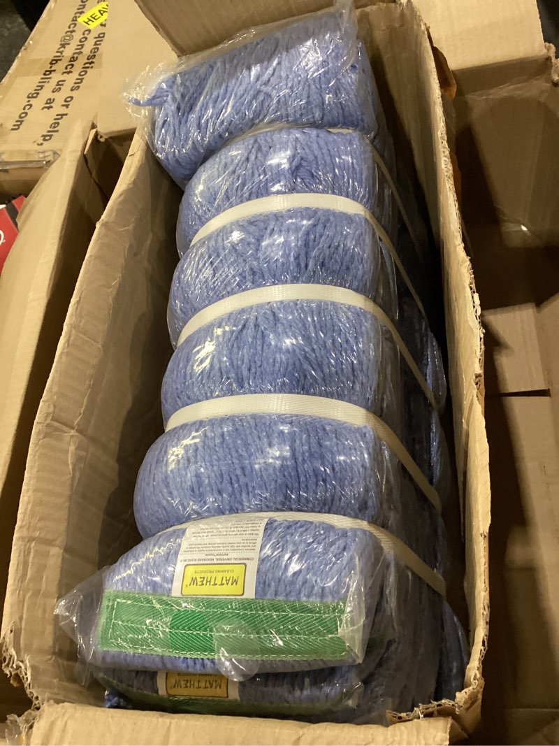 Condition photo showing New/Like New for matthew cleaning 24oz 12pack cotton mop head replacement,looped-open string heavy duty string mop refills, universal headband blend,floor cleaning for home, industrial and commercial use(blue) blue 24oz 12 pack