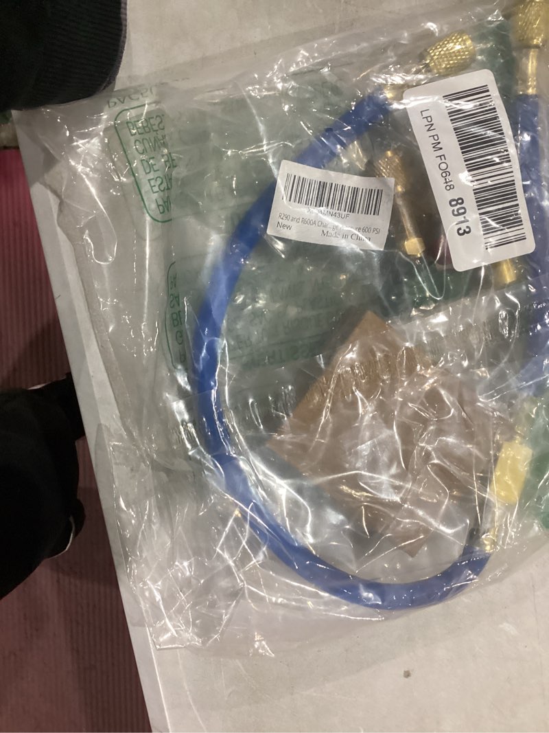 Condition photo showing Good Condition for R290 and R600A Charging Manifold Hose Kit, R600A Refrigerant Recharge Kit with Piercing Can Tap Opener 1/2 Acme to 1/4, 7/16 to 1/4 Self-Sealing Can Tap, Gauge Pressure 600 PSI