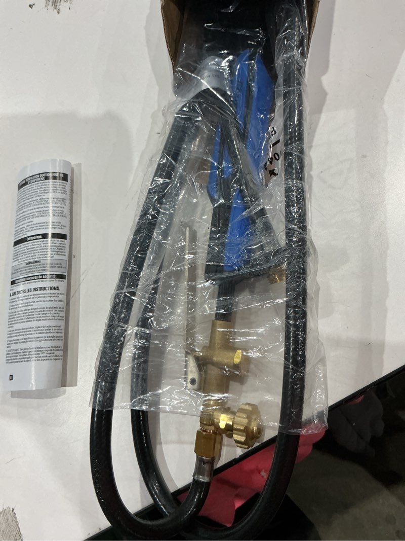 Condition photo showing As Is for flame king propane torch kit heavy duty weed burner, 500,000 btu with flint striker, with 10-ft hose regulator assembly