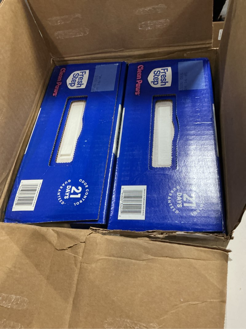 Condition photo showing New/Like New for Fresh Step Clean Paws Advanced Multi Cat Clumping Litter with Febreze Freshness, 18.5 lb Each, Pack of 2 (Package May Vary) Scented Litter with the Power of Febreze™