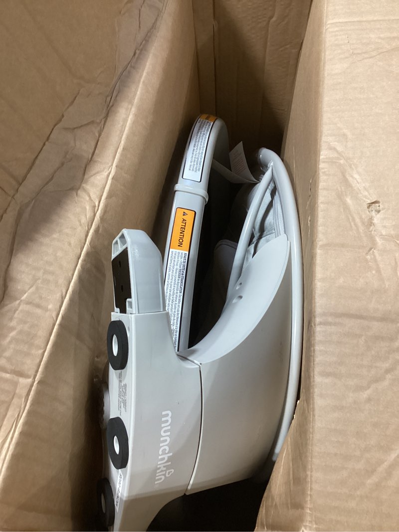 Condition photo showing As Is for munchkin electric baby swing with vibration - portable swing for newborn and infant, bluetooth-enabled smart seat with music, motion, and sounds, light grey