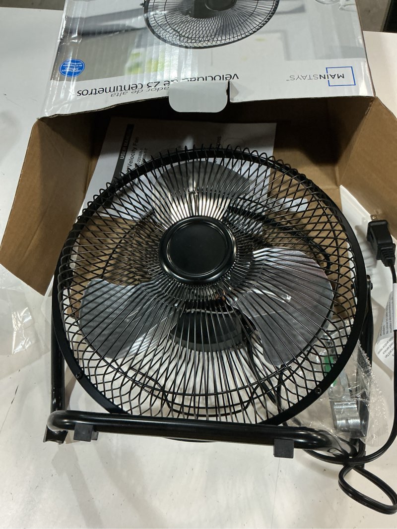 Condition photo showing New/Like New for mainstays 9 in high velocity floor fan wall mount black