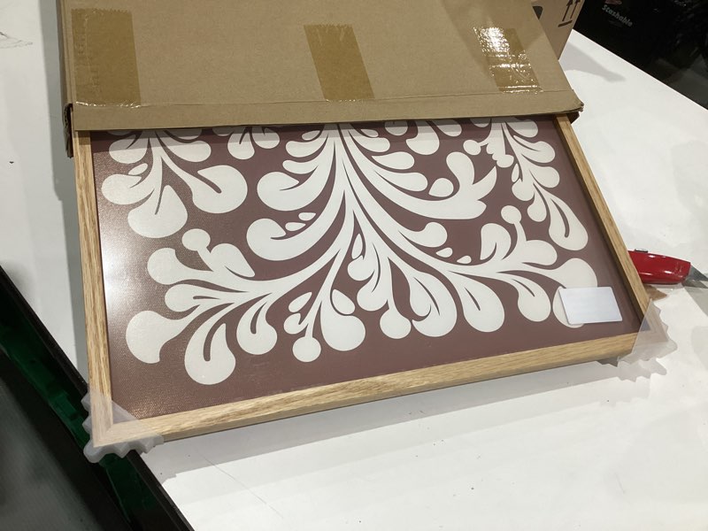 Condition photo showing Good Condition for iHery Natural OAK Wood Mexican Framed Wall Art, Large 16x20in Talavera Tile Burnt Orange Terracotta Abstract Canvas Wall Art, Rustic Hacienda Bedroom Decor, Bathroom Living Room 1Pack OAK Framed Mexican 20"L x 16"W