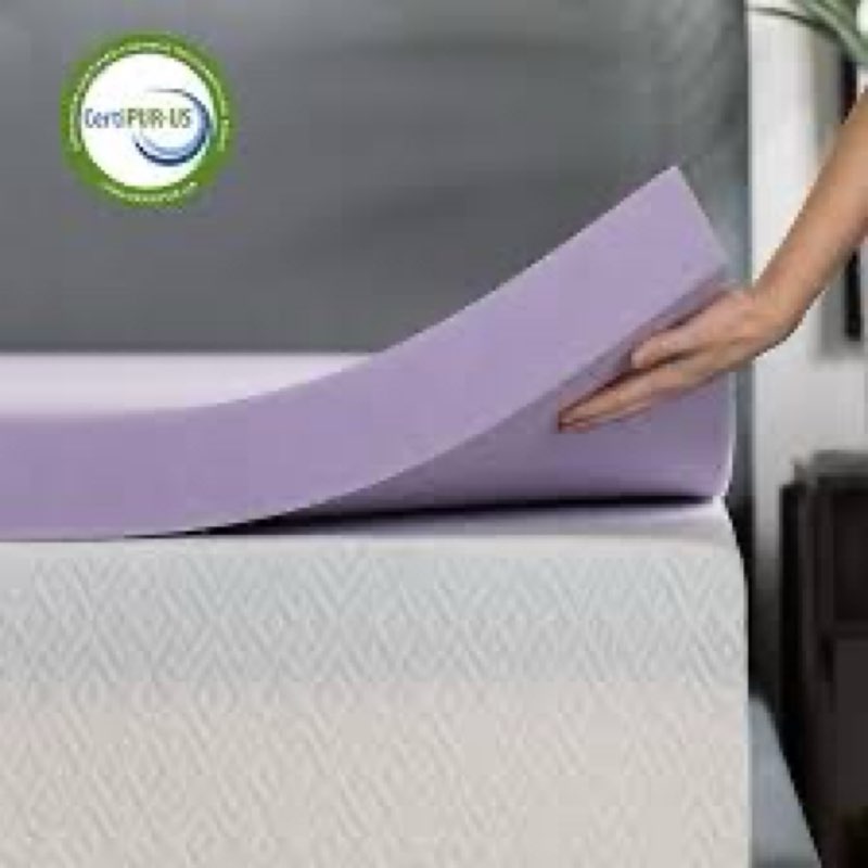 lucid 2 inch lavender memory foam mattress topper, full size – essential oil infusion – plush feel, pressure-relieving bed topper – ventilated and breathable – certipur certified