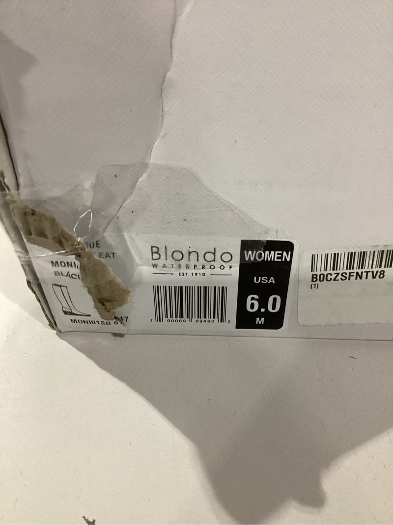 Condition photo showing New/Like New for Blondo Women's Waterproof Monqiue Knee High Boot, Black Leather, 6