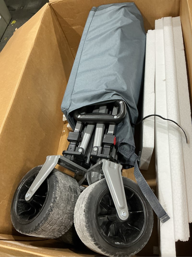 Condition photo showing As Is for coleman xl collapsible wagon, heavy?duty 400 lb capacity, large 50+ gallon utility cart with all?terrain wide?base wheels, one?pull folding design, removable wheels & ergonomic handle – blue