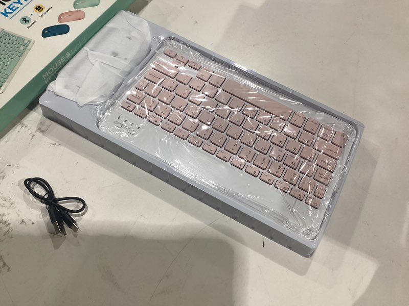 Condition photo showing New/Like New for rechargeable bluetooth keyboard and mouse combo, universal ultra-slim wireless keyboard mouse set for android windows ipad iphone samsung tablet portable compact keyboard set (pink)