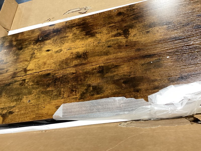 Condition photo showing Good Condition for huuger 55 inch l shaped desk with fabric drawers, reversible computer gaming desk with power outlets and usb-c port, adjustable side storage shelves, for work study corner home office, rustic brown 55 inch rustic brown