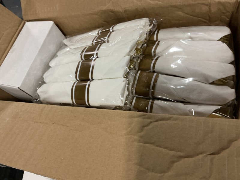 Condition photo showing New/Like New for nervure 350pcs gold plastic plates - gold plastic dinnerware sets for 50 guests - 100 disposable plates, 150 silverware, 50 cups, 50 napkins for wedding & party gold 50