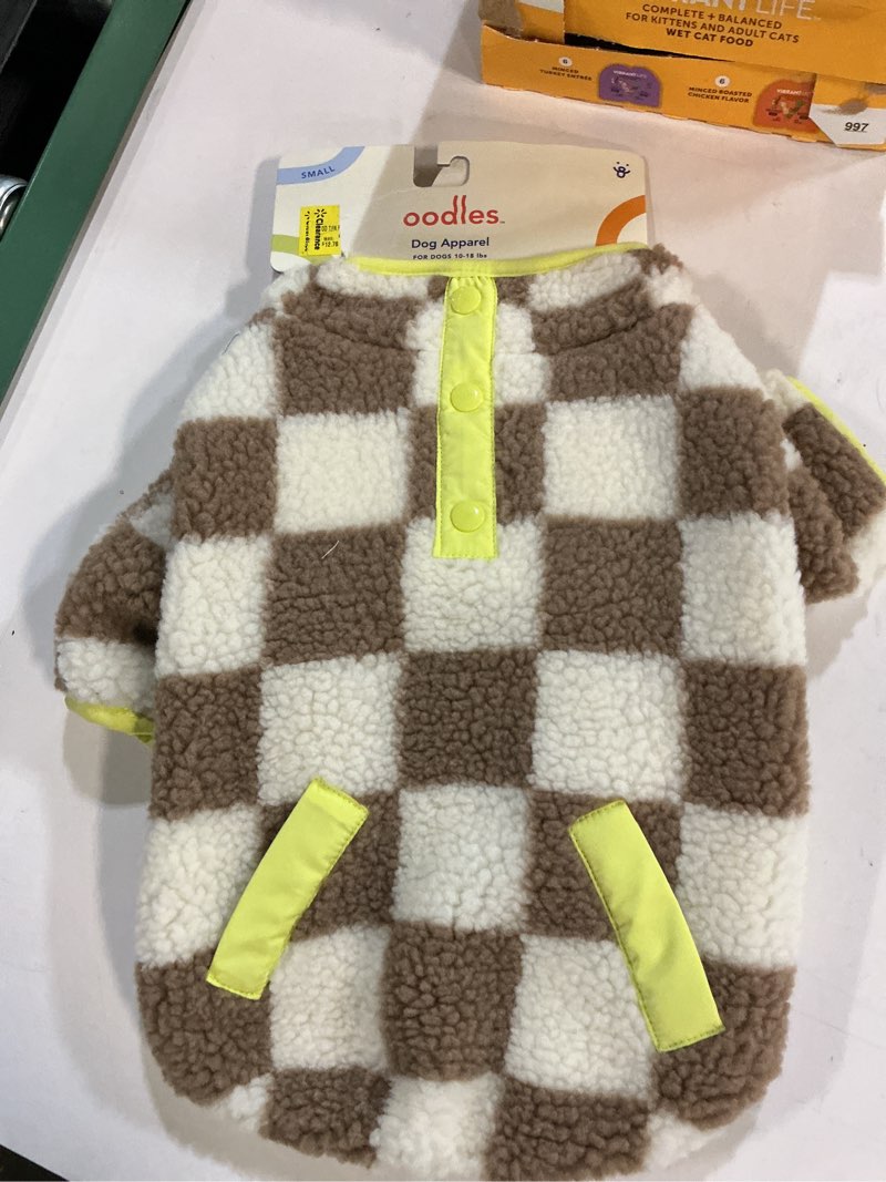Condition photo showing Good Condition for oodles tan sherpa bubble hem fall dog jacket, small
