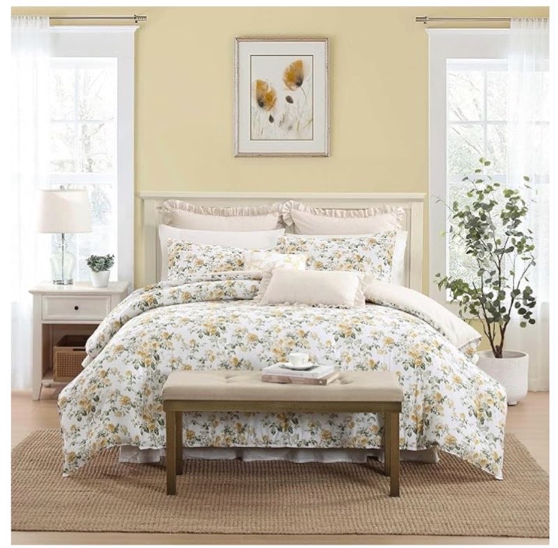 Laura Ashley - Full/Queen Comforter Set, Soft Cotton Bedding with Matching Shams, Floral Home Decor,