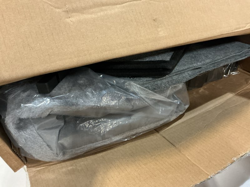 Condition photo showing New/Like New for indoor dog house, elevated foldable dog cave bed with removable plush mat for medium dogs and cats up to 23.6 inches long indoor-l