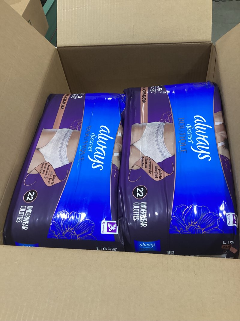 Condition photo showing Good Condition for always discreet boutique incontinence and postpartum underwear for women, maximum protection, large, rosy, 44 count (2 packs of 22) rosy large 44