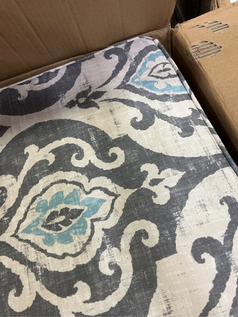 Condition photo showing As Is for homepop home decor |k7646-a750 | upholstered modern rectangular storage ottoman | hinged lid ottoman with storage for living room & bedroom, suri blue blue slate