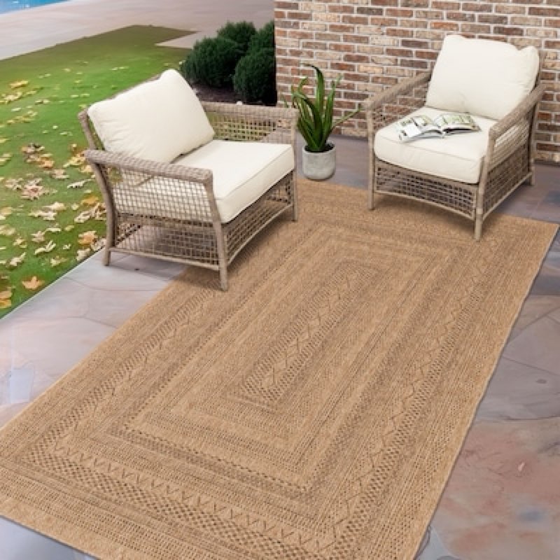 allen + roth with stainmaster jute-style woven 5 x 7 (ft) loomed polypropylene brown rectangular outdoor area rug
