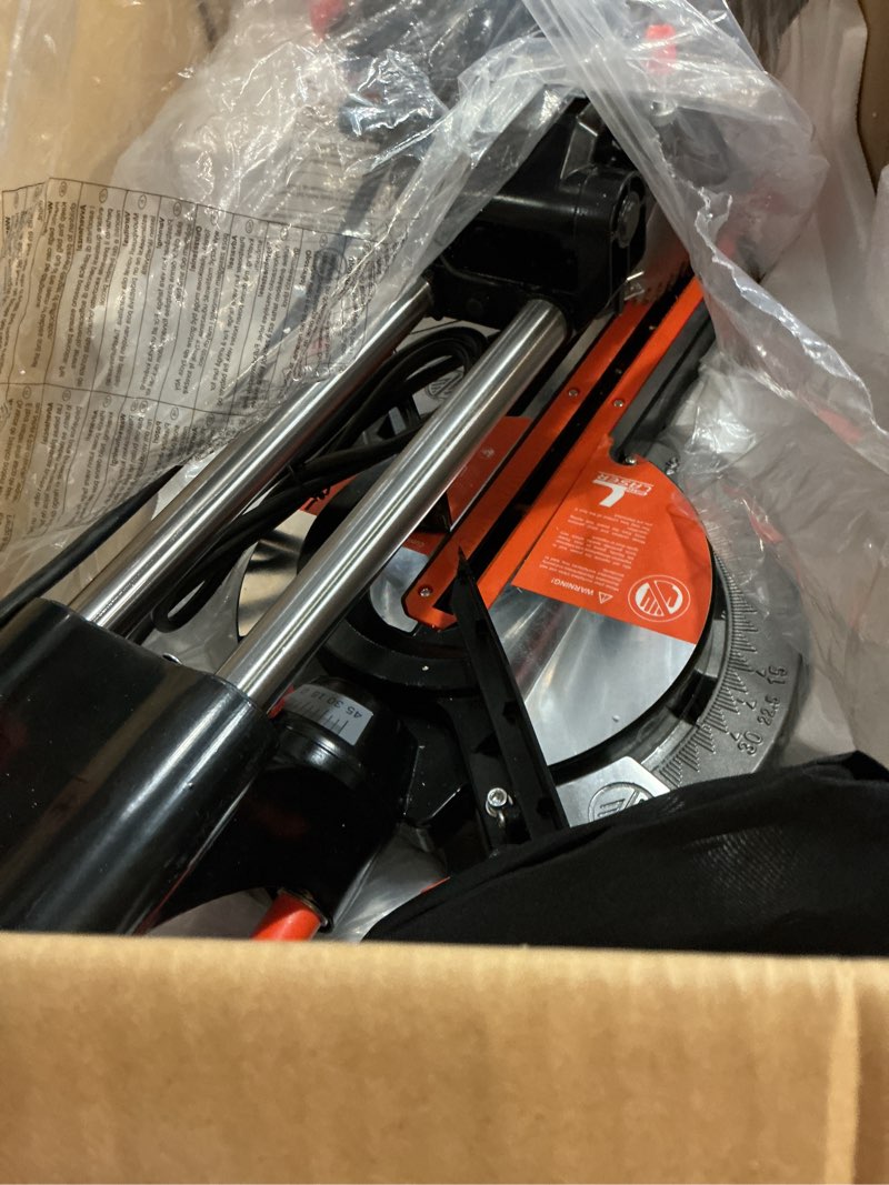 Condition photo showing New/Like New for 10-inch sliding miter saw, single bevel compound saw with laser guide, led light, dual speed(4500/3200rpm), 15-amp, with 40t and 120t tct blades (arbor 5/8")
