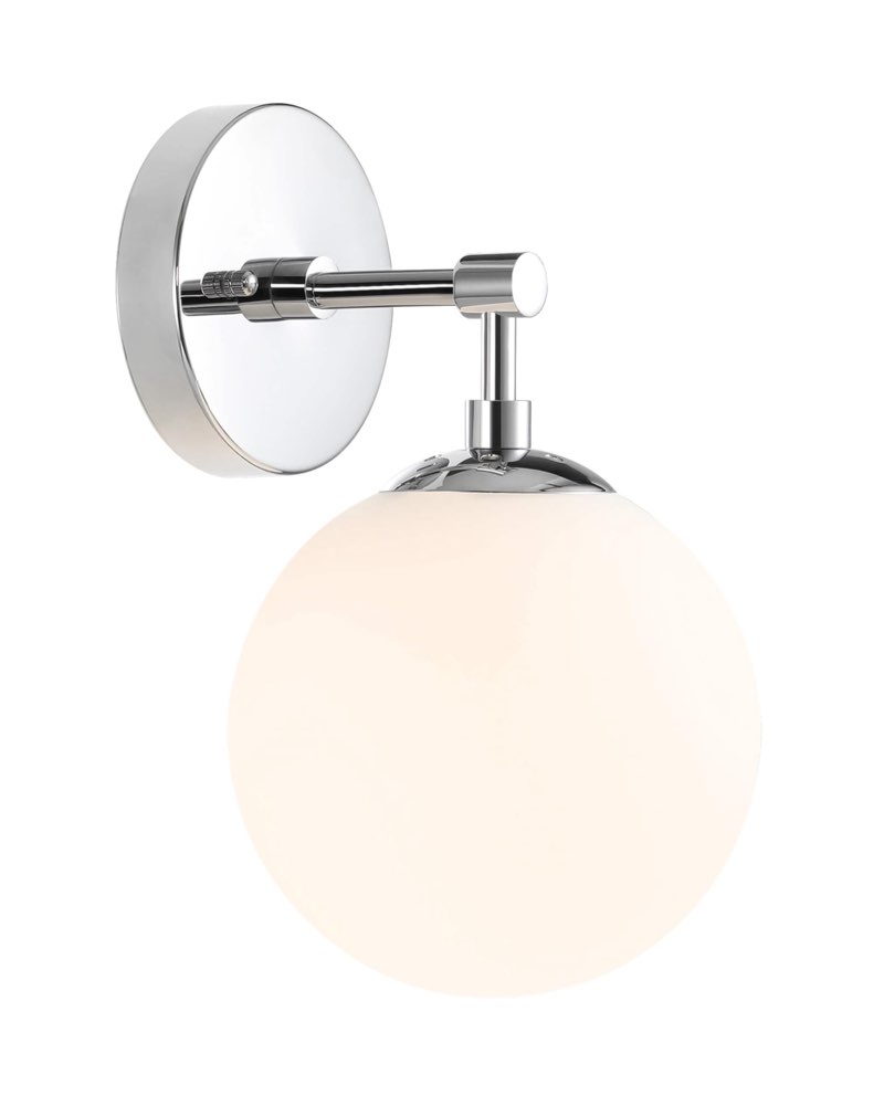 XiNBEi Lighting Globe Wall Sconce Modern 1 Light Chrome Sconce Bathroom Opal Glass Vanity Wall Light