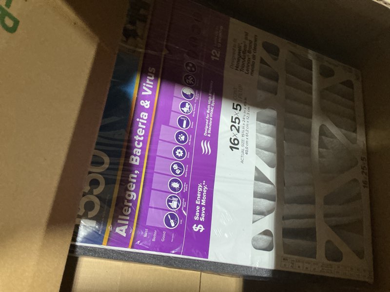 Condition photo showing Good Condition for Filtrete 16x25x5 AC Furnace Air Filter, MPR 1550, MERV 12, Fits Honeywell & Trion AirBear, CERTIFIED Asthma & Allergy Friendly, Electrostatic Air Filter, 1-Pack (actual size 15.75 x 24.13 x 4.88) 4.9" x 24.1" x 15.6"
