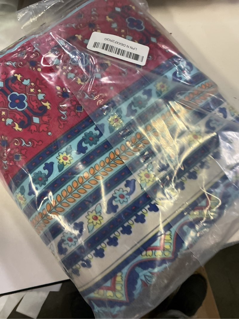 Condition photo showing New/Like New for nanko king duvet cover set boho colorful retro striped print 3pc 104 x 90 luxury soft microfiber down comforter quilt bedding cover with zipper ties - bohemian exotic style for men and women red blue king boho retro striped