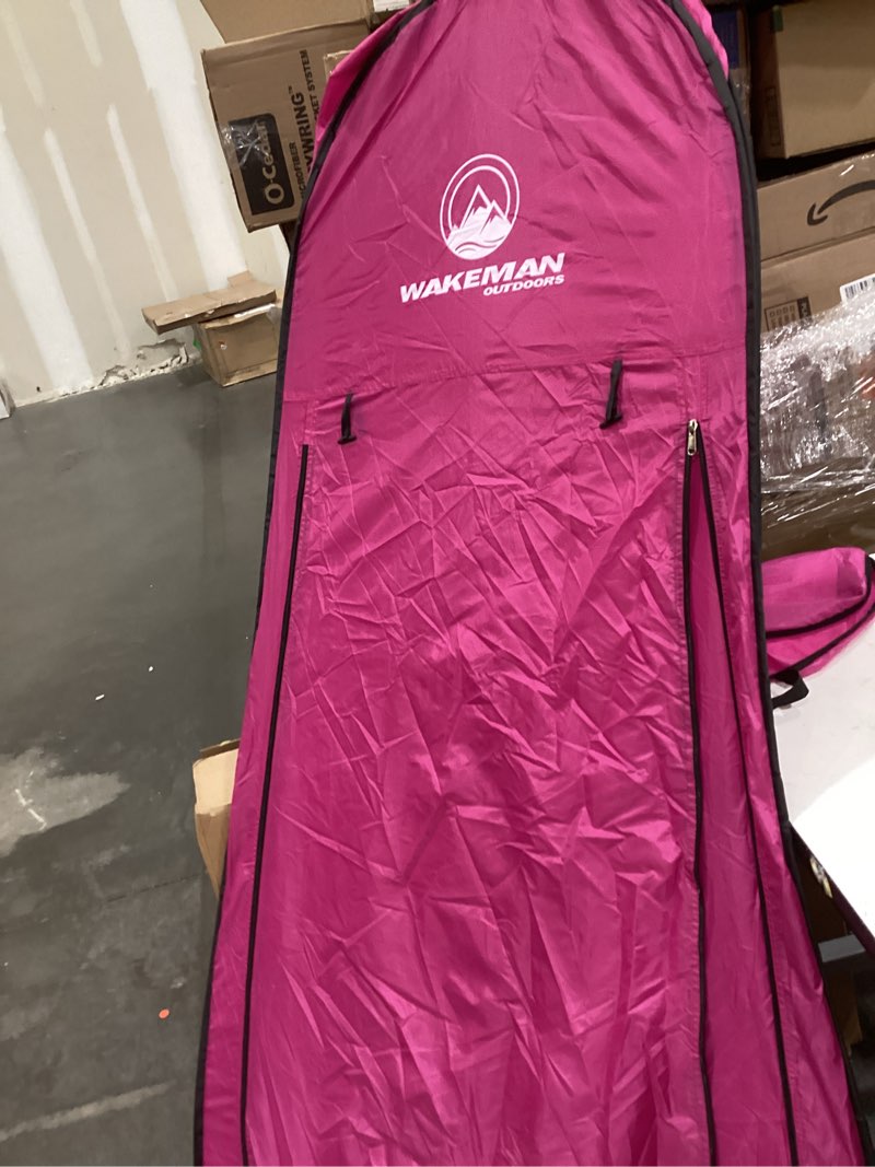 Condition photo showing As Is for wakeman pop up changing tent, 3.3 x 3.3 x 6.2ft, camping shower tent for portable toilet stall or dressing room with carry bag for camping, beach, or tailgate, polyester