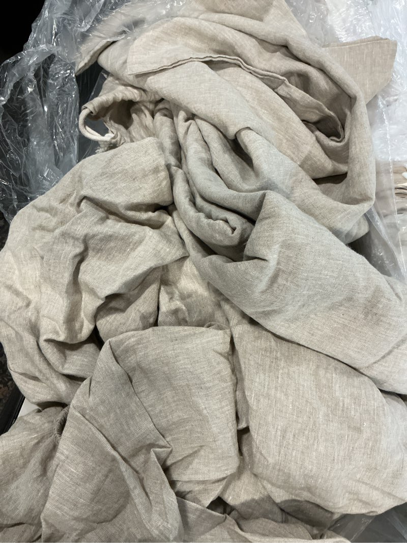 Condition photo showing As Is for quince european linen chambray deluxe bedding bundle, queen, natural,set of 4